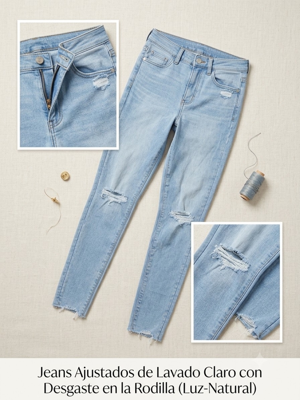 Light Blue Skinny Jeans with Knee Rips — Women